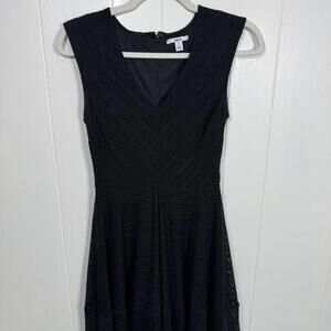 Bar lll fit and flare black sleeveless dress, eyelet/mesh